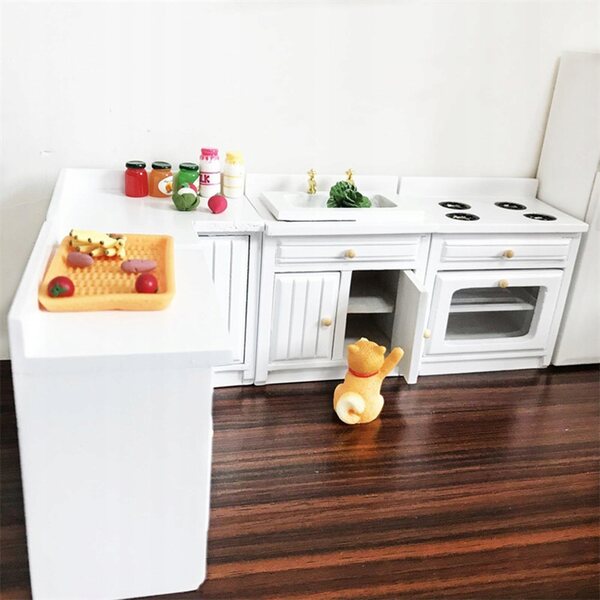 Küchenminiatur-Set 1:12 Puppenhaus aus modernem weißem Holz