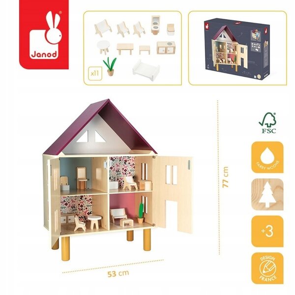 Dollhouse in legno Twist con 11 accessori per gioco creativo 3+ anni