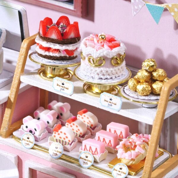 Doll House Habarri Mini Cukiernia in Legno con LED per Bambini 7+