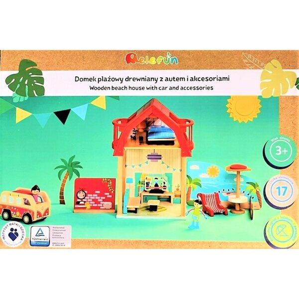 Casetta da spiaggia in legno Elefun con auto e accessori per bambini dai 3 anni