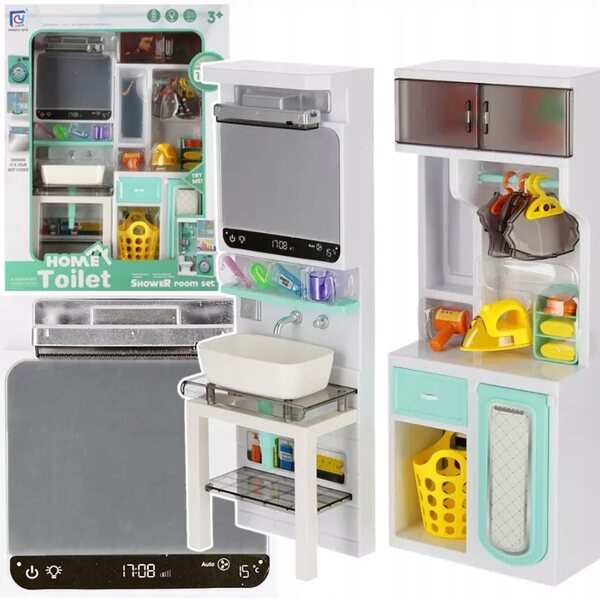Badezimmermöbel-Set für Mega-Kreativpuppen mit 32 cm großem Leuchtspiegel