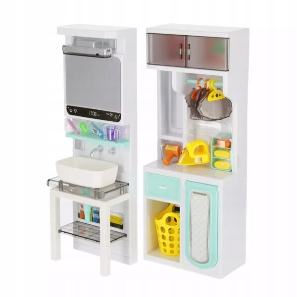 Badezimmermöbel-Set für Mega-Kreativpuppen mit 32 cm großem Leuchtspiegel