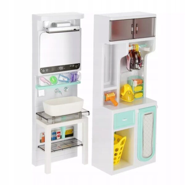 Badezimmermöbel-Set für Mega-Kreativpuppen mit 32 cm großem Leuchtspiegel