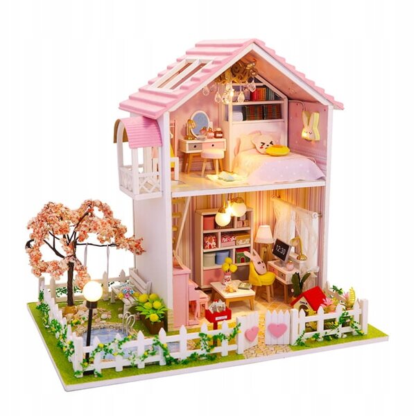 Miniaturale Casa a Due Piani con LED, Modello DIY in Legno Habarri