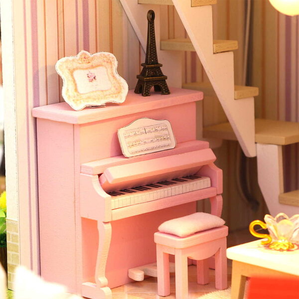 Maison miniature à deux étages avec LED, modèle DIY en bois Habarri