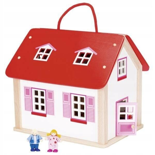 Tragbares Goki-Puppenhaus aus Holz, 28 cm, mit zu öffnenden Fenstern und Türen