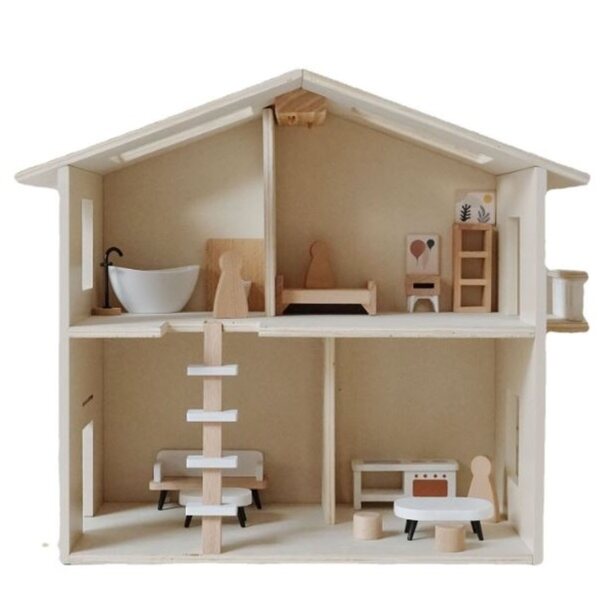 Casa delle bambole in legno a due piani dei Nunukids con mobili e accessori