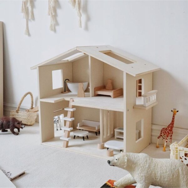 Casa delle bambole in legno a due piani dei Nunukids con mobili e accessori