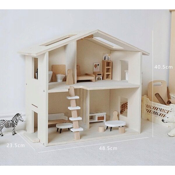 Casa delle bambole in legno a due piani dei Nunukids con mobili e accessori