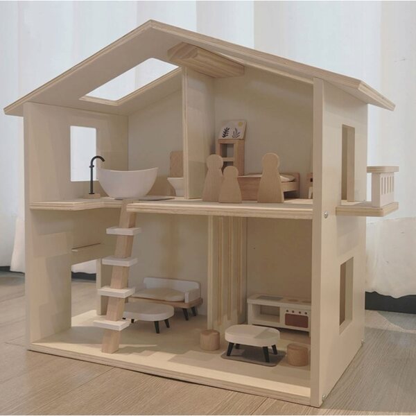 Casa delle bambole in legno a due piani dei Nunukids con mobili e accessori