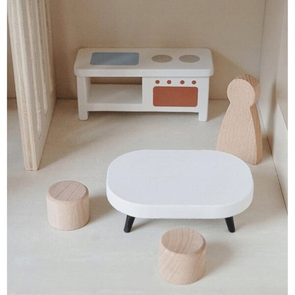Casa delle bambole in legno a due piani dei Nunukids con mobili e accessori