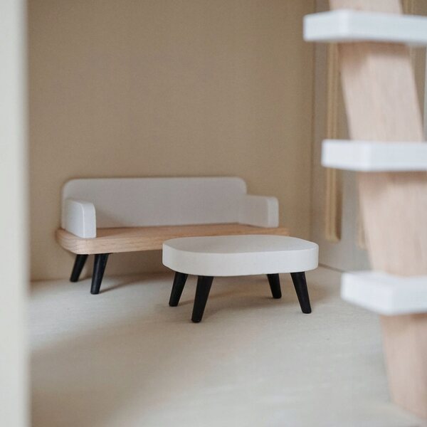 Casa delle bambole in legno a due piani dei Nunukids con mobili e accessori