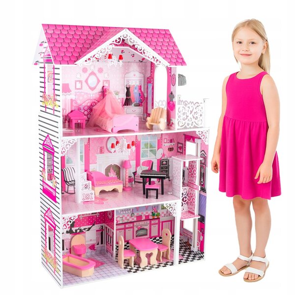 Casa delle bambole in legno 119,5 cm con mobili e accessori 4iQ Group