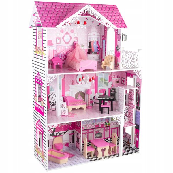 Casa delle bambole in legno 119,5 cm con mobili e accessori 4iQ Group