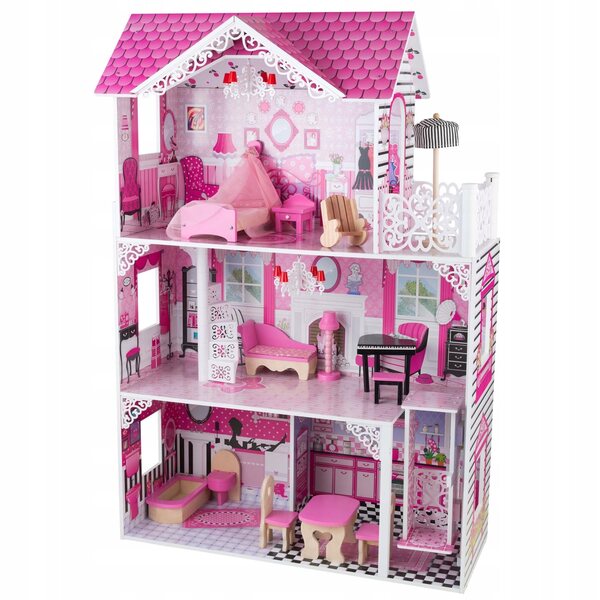 Casa delle bambole in legno 119,5 cm con mobili e accessori 4iQ Group