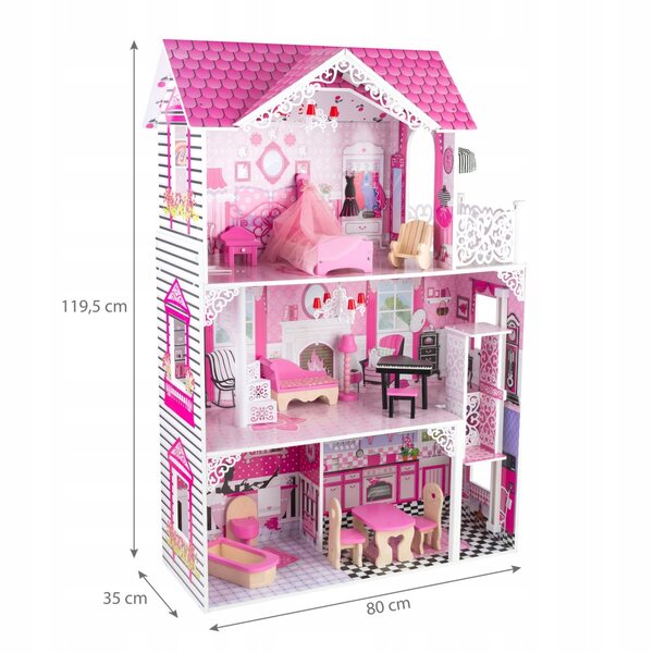 Casa delle bambole in legno 119,5 cm con mobili e accessori 4iQ Group