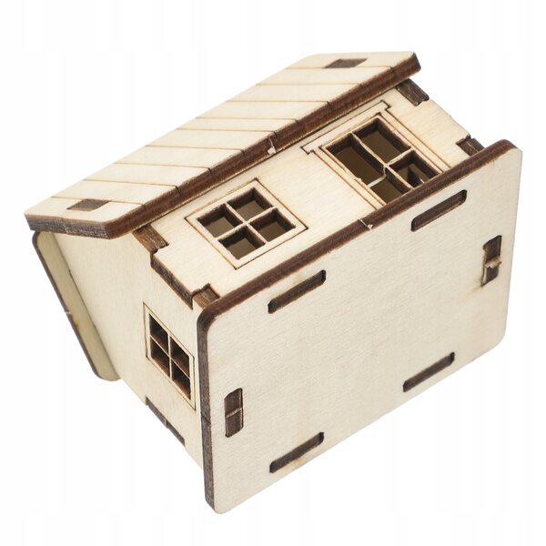 3D-Holzhaus-Miniatur mit architektonischen Details, pädagogisches und dekoratives Modell