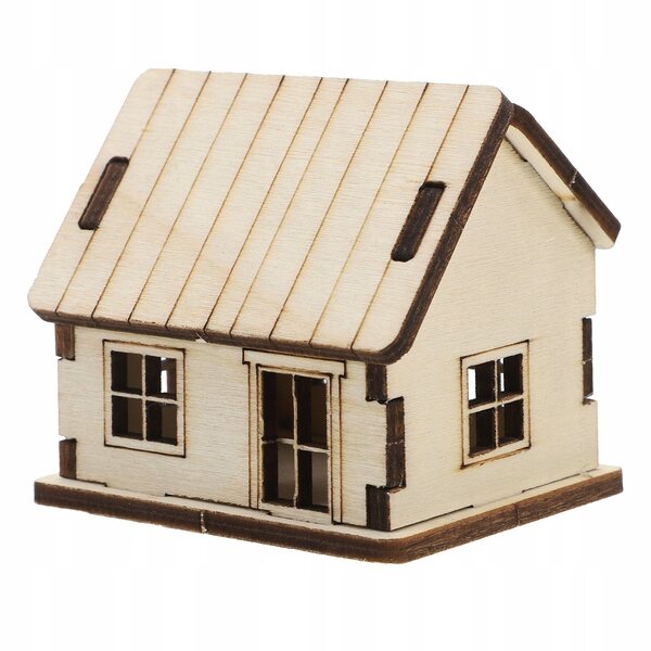 3D-Holzhaus-Miniatur mit architektonischen Details, pädagogisches und dekoratives Modell