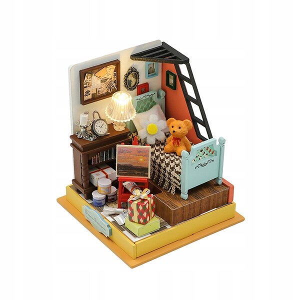 DIY Miniaturowy domek dla lalek Puzzle 3D Ozdoby z diodami LED w stylu B