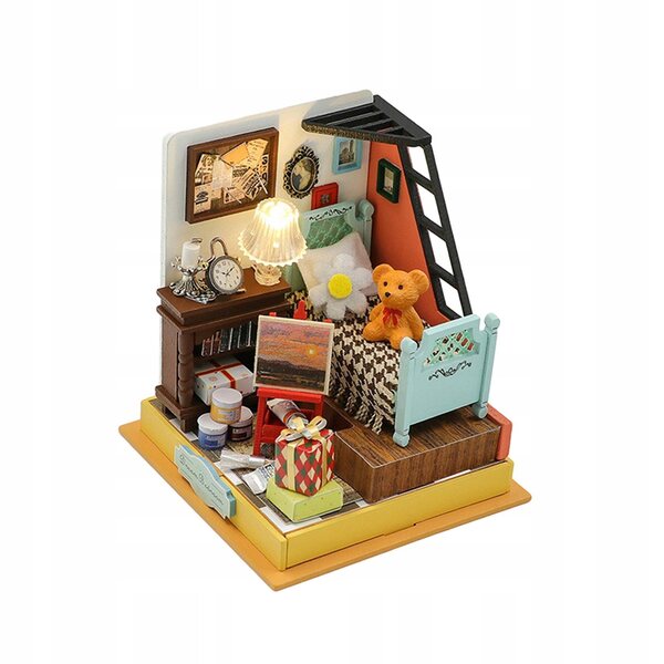 DIY Miniaturowy domek dla lalek Puzzle 3D Ozdoby z diodami LED w stylu B