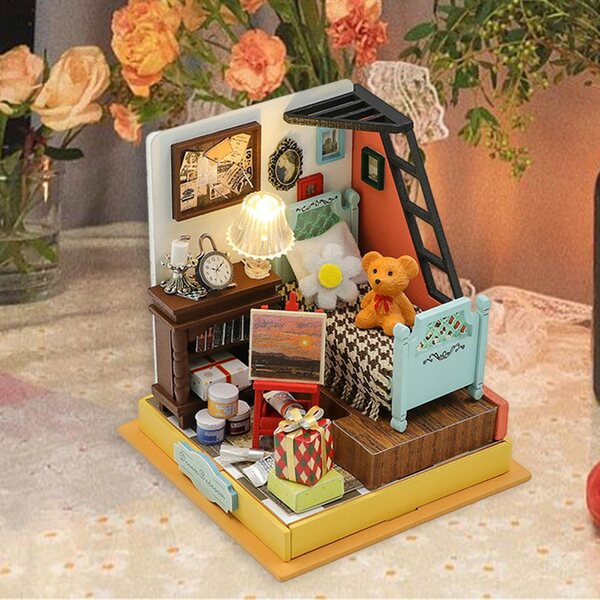 DIY Miniaturowy domek dla lalek Puzzle 3D Ozdoby z diodami LED w stylu B