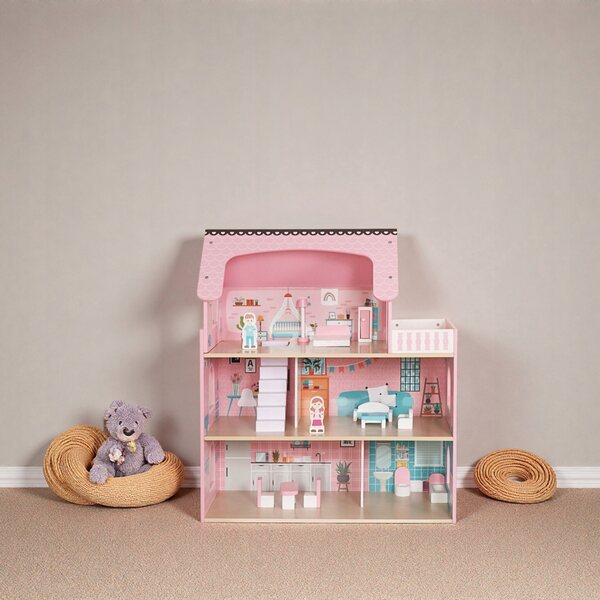 Casa delle bambole Kruzzel in legno grande con illuminazione LED 70 cm per bambini