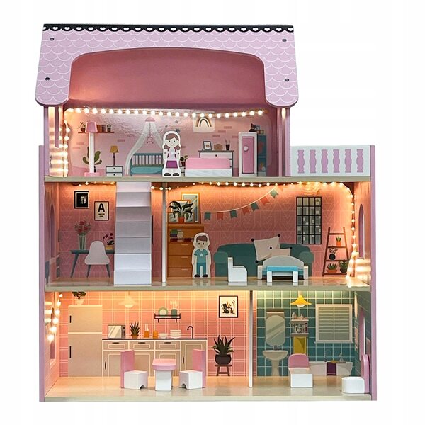 Casa delle bambole Kruzzel in legno grande con illuminazione LED 70 cm per bambini
