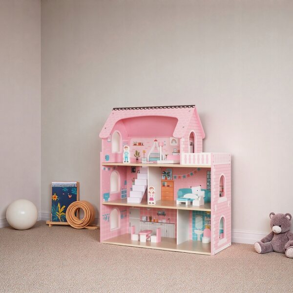 Casa delle bambole Kruzzel in legno grande con illuminazione LED 70 cm per bambini