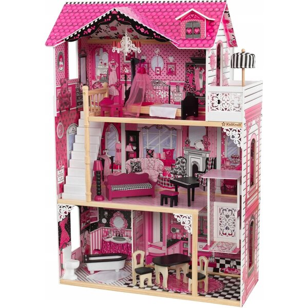 Casa delle Bambole in Legno KidKraft con 3 Piani, 4 Stanze e Balcone