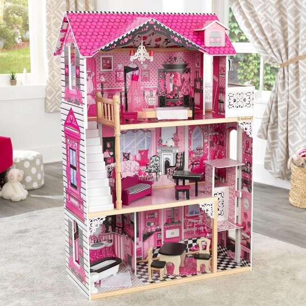 Casa delle Bambole in Legno KidKraft con 3 Piani, 4 Stanze e Balcone
