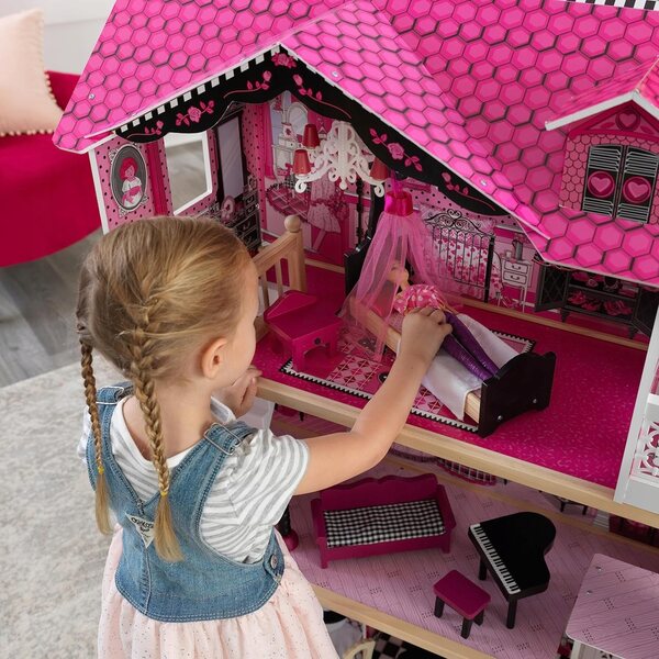 Casa delle Bambole in Legno KidKraft con 3 Piani, 4 Stanze e Balcone