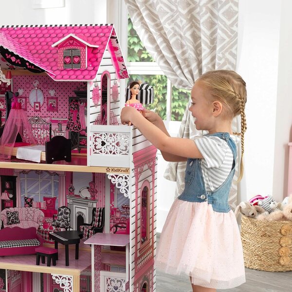 Casa delle Bambole in Legno KidKraft con 3 Piani, 4 Stanze e Balcone