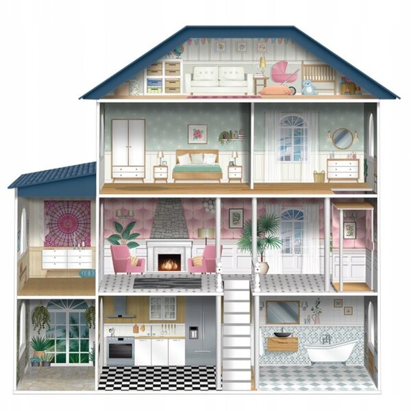 4-stöckiges Puppenhaus aus Holz 135 cm mit Möbeln und Zubehör für Kinder ab 3 Jahren