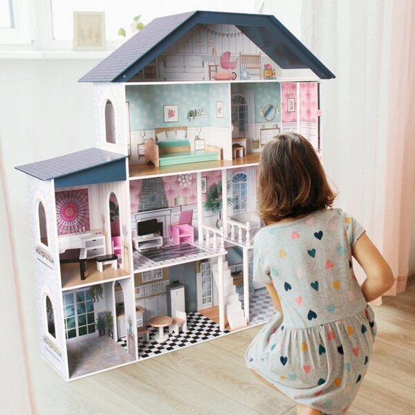 4-stöckiges Puppenhaus aus Holz 135 cm mit Möbeln und Zubehör für Kinder ab 3 Jahren