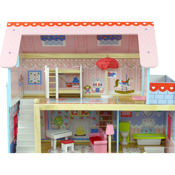 Grande casa delle bambole in legno LEAN Toys con mobili colorati 67 cm