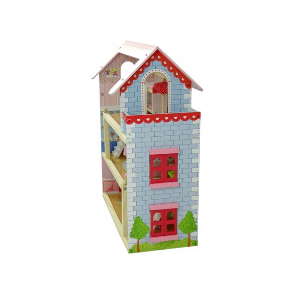 Grande casa delle bambole in legno LEAN Toys con mobili colorati 67 cm