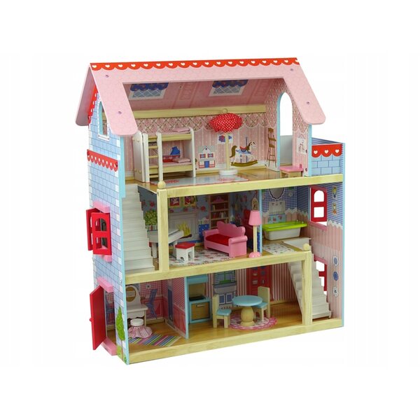 Grande casa delle bambole in legno LEAN Toys con mobili colorati 67 cm