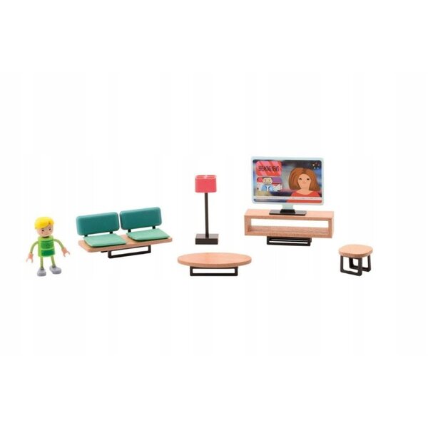 Casa delle bambole SOGGIORNO Jouéco - Set di mobili e accessori in legno per bambini