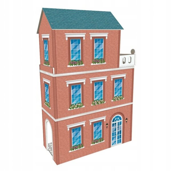 Doll house in wood, 3 floors, 120cm high, with 8 furniture pieces and terrace