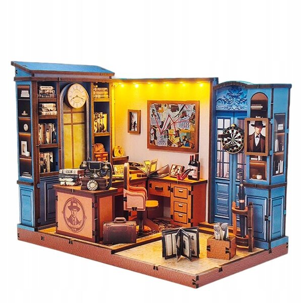 Miniatura casa detective in legno con LED per bambini 9+ anni, kit da assemblare