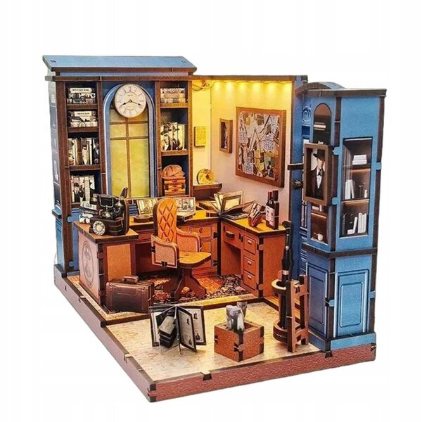 Miniatuur houten detectivehuis met LED voor kinderen vanaf 9 jaar, bouwpakket