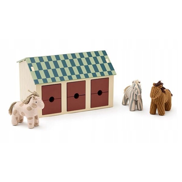 Kids Concept Holzstall mit Spielzeugpferden für Kinder ab 2 Jahren