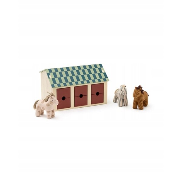 Kids Concept Holzstall mit Spielzeugpferden für Kinder ab 2 Jahren