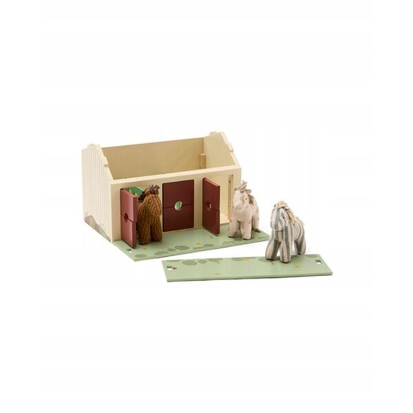 Kids Concept Holzstall mit Spielzeugpferden für Kinder ab 2 Jahren
