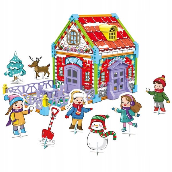 Casetta da assemblare e colorare Natale invernale - giocattolo creativo fai da te per bambini