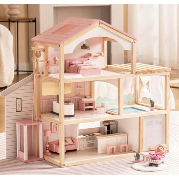 Casa delle bambole Robud RB-WDH16 69,5 cm in legno resistente per bambini 3+