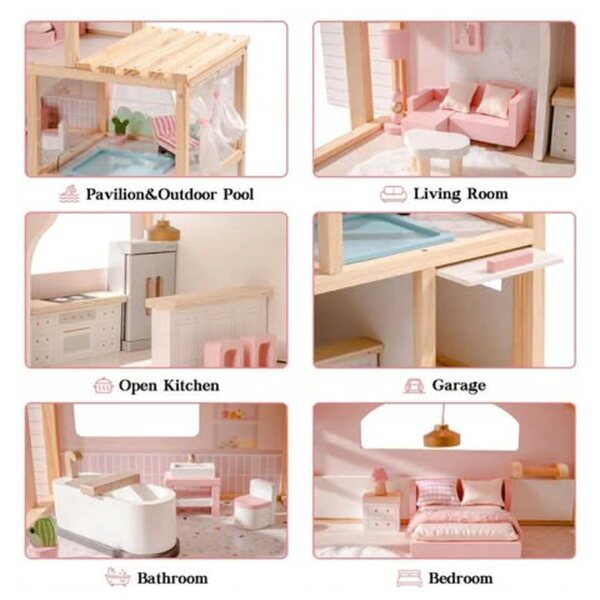 Casa delle bambole Robud RB-WDH16 69,5 cm in legno resistente per bambini 3+