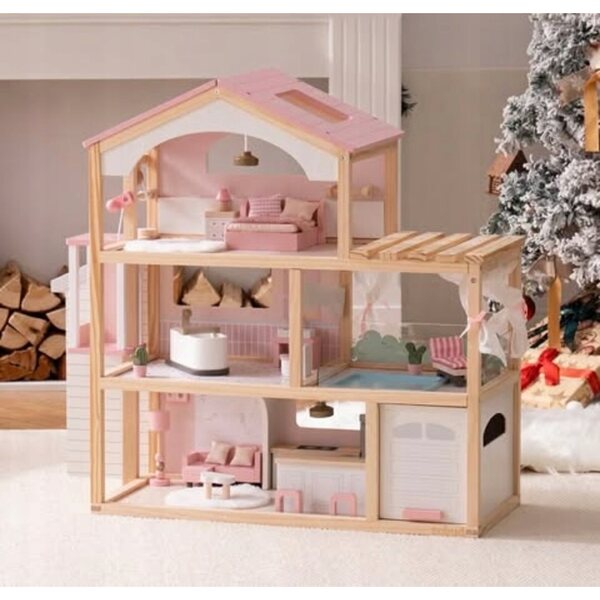 Casa delle bambole Robud RB-WDH16 69,5 cm in legno resistente per bambini 3+