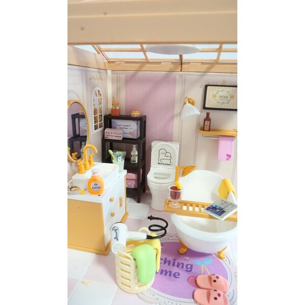 DIY Miniatur-Badezimmer mit LED, 101 Teile, detaillierte Einrichtung und Schritt-für-Schritt-Anleitung