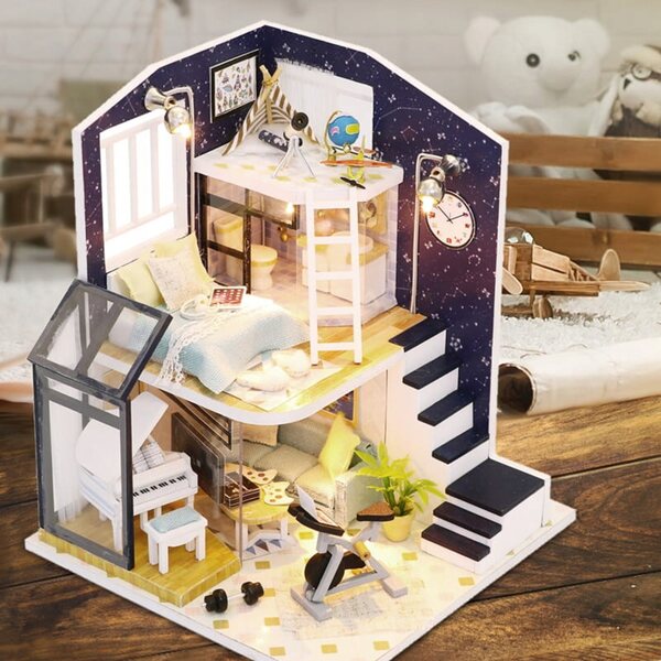 Casa per Bambole Habarri DIY con LED e Illuminazione, 16.5 cm in Legno